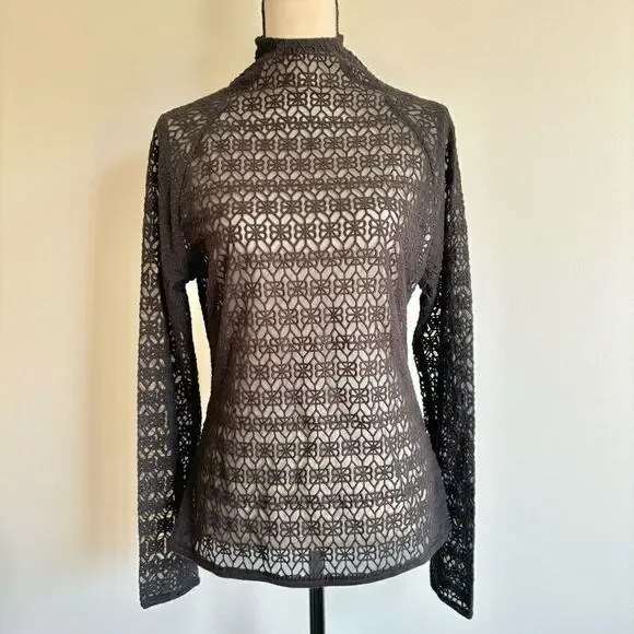 RtA Embroidered Mesh Mock Neck Long Sleeve Black Blouse Top Sz 10 NWT - Picture 4 of 9